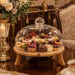 ظرف کاپ کیک خوری و شیرینی خوری چوبی درب دار برند بتونی قطر 30 سانت