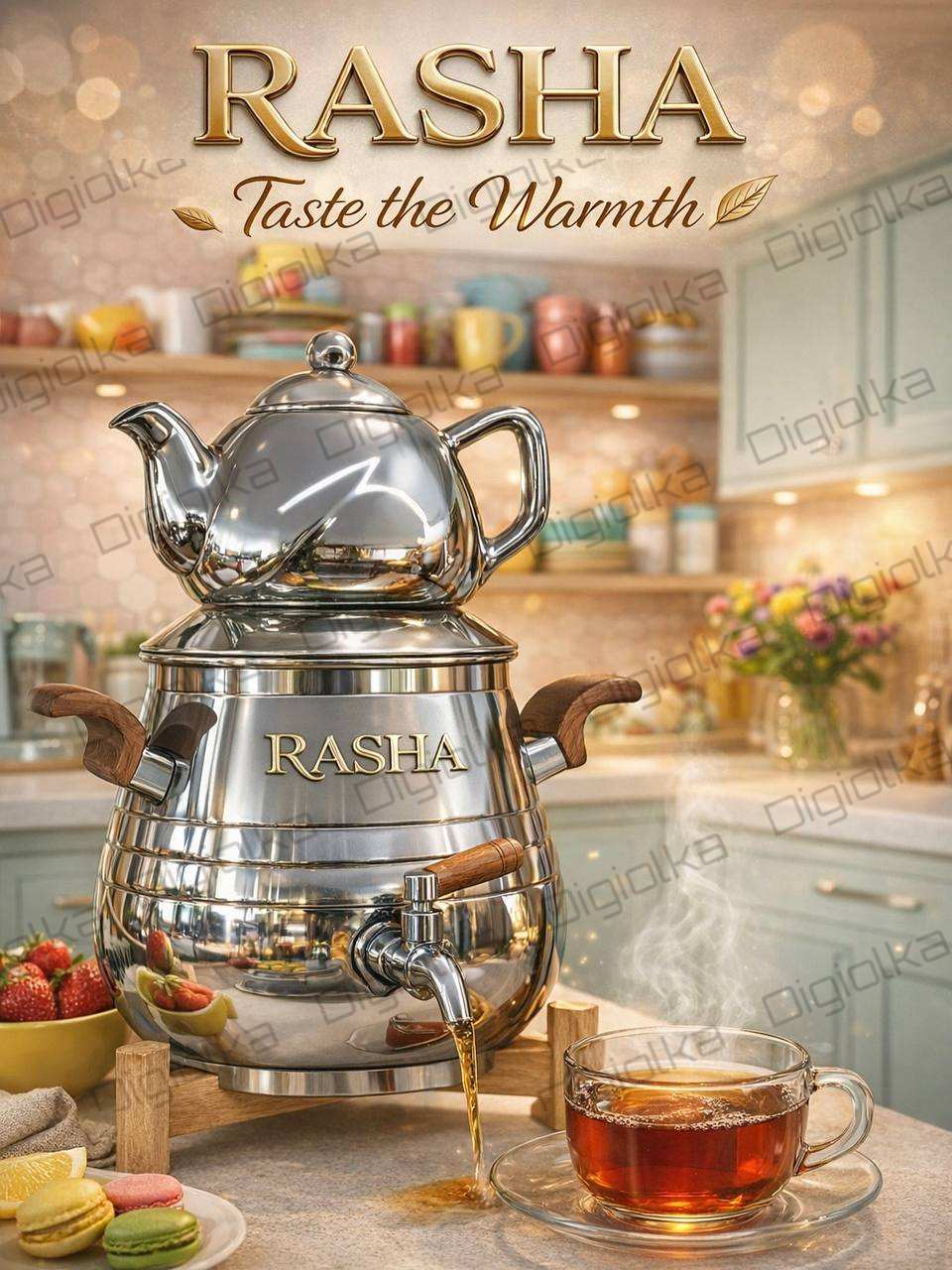 ست کتری و قوری استیل راشا (RASHA) مدل کف چدن